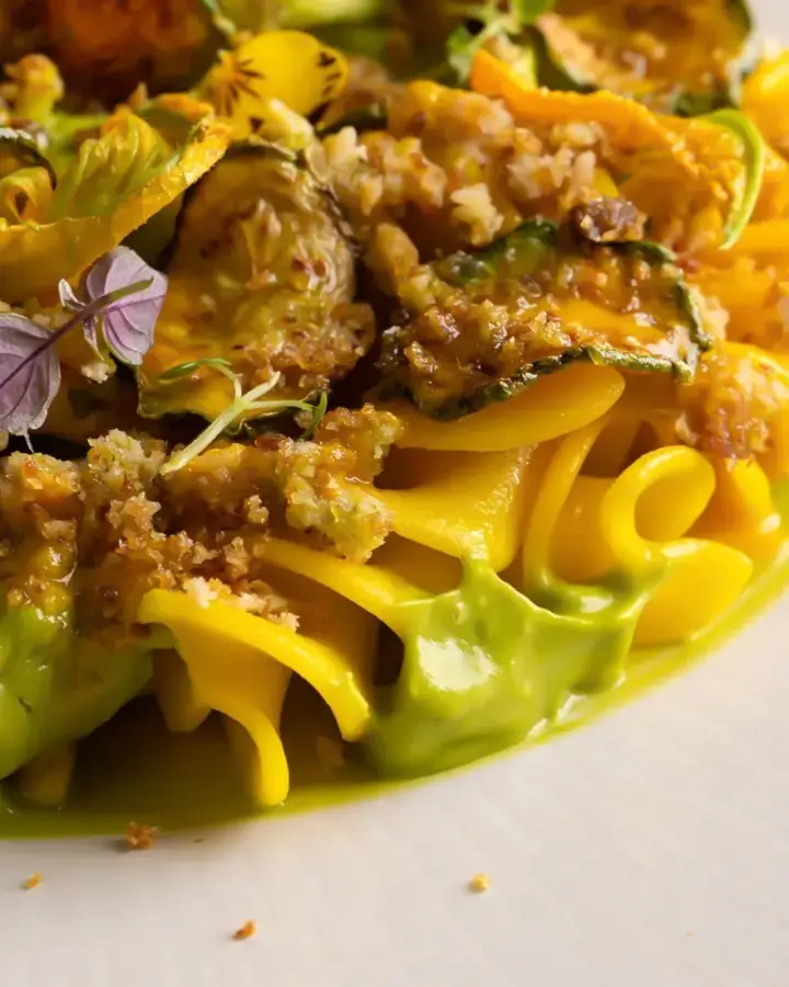 Elica allo Zafferano con Zucchine e Salsiccia di Mare Un Primo che Racconta il Sole